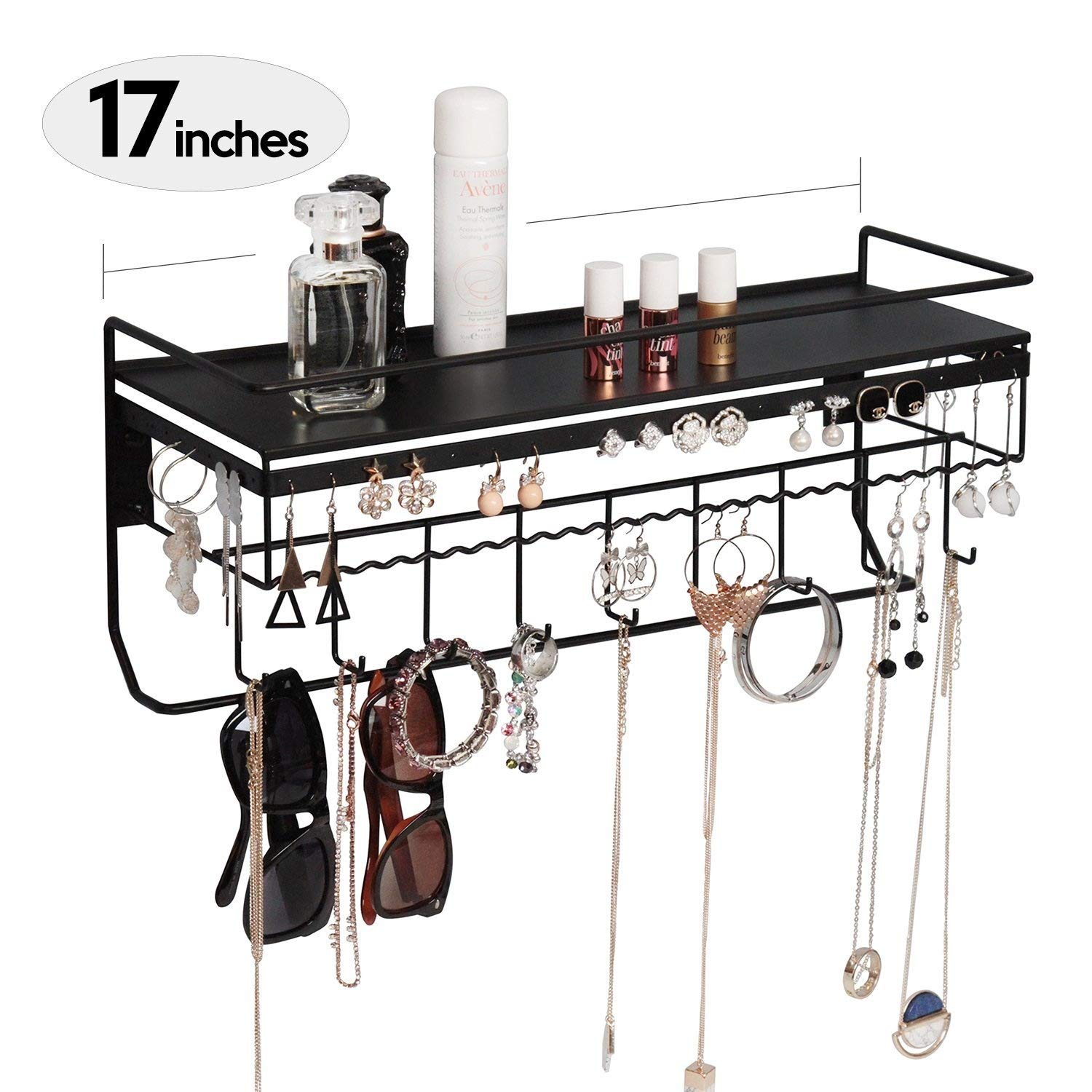 Jackcube Design Organizer Gioielli Parete Nero 9 Ganci Mensola Bamboo