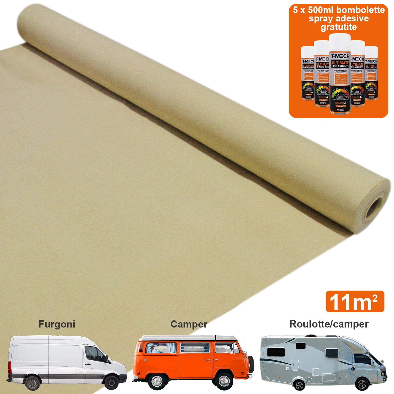 Q-Rax Accessori Casa Moquette Furgone Grano 11m² + 5 Colle