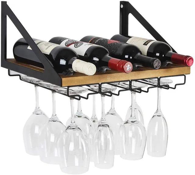 Jackcube Design portavino da parete legno 4 bottiglie 12 calici