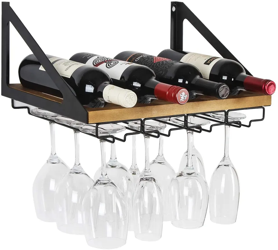 Jackcube Design portavino da parete legno 4 bottiglie 12 calici