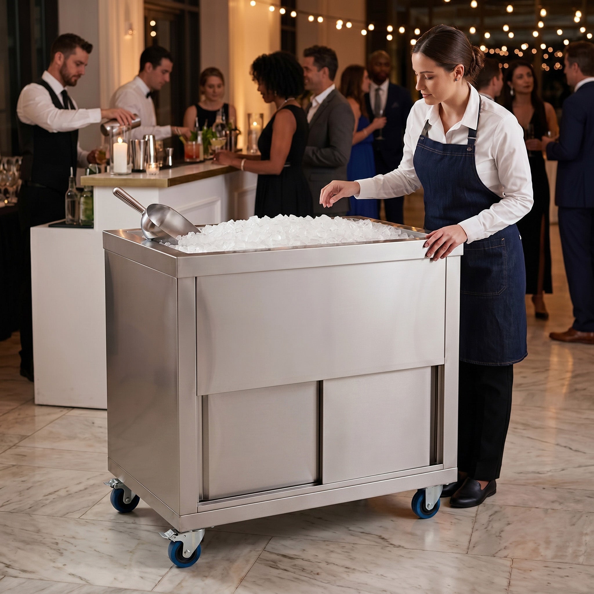 Q-Rax Postazione Bar Cocktail Mobile Inox con Ghiacciaia