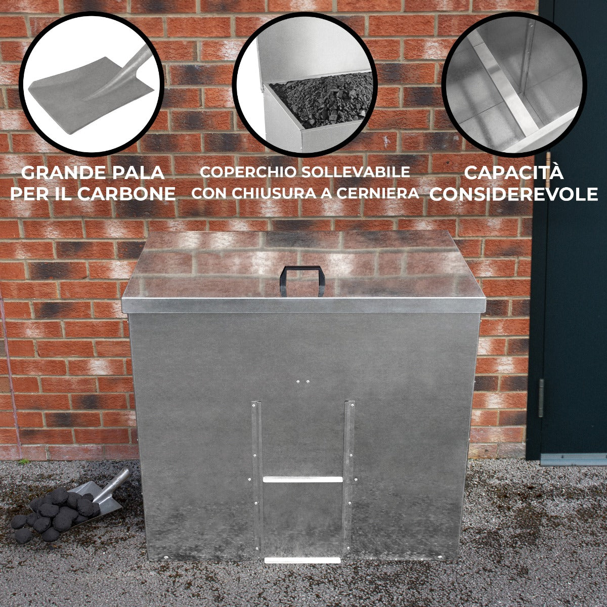 Q-Rax Bidone Carbone Legna 500kg 772L Acciaio Zincato