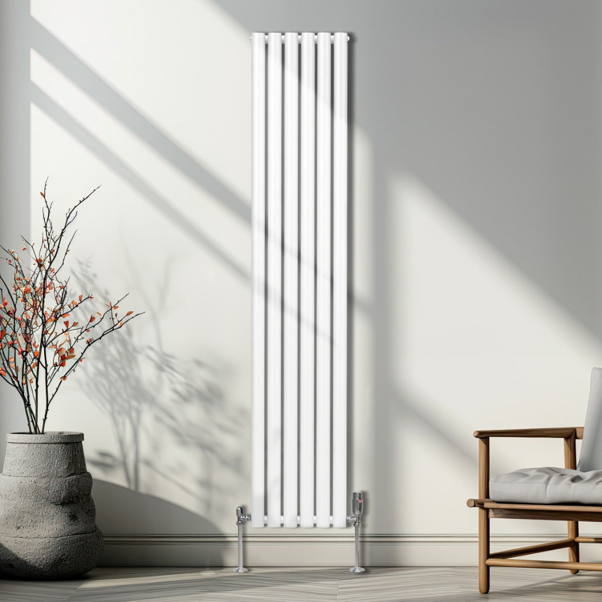 Q-Rax Radiatore Colonna Ovale 1800x360mm bianco con valvole