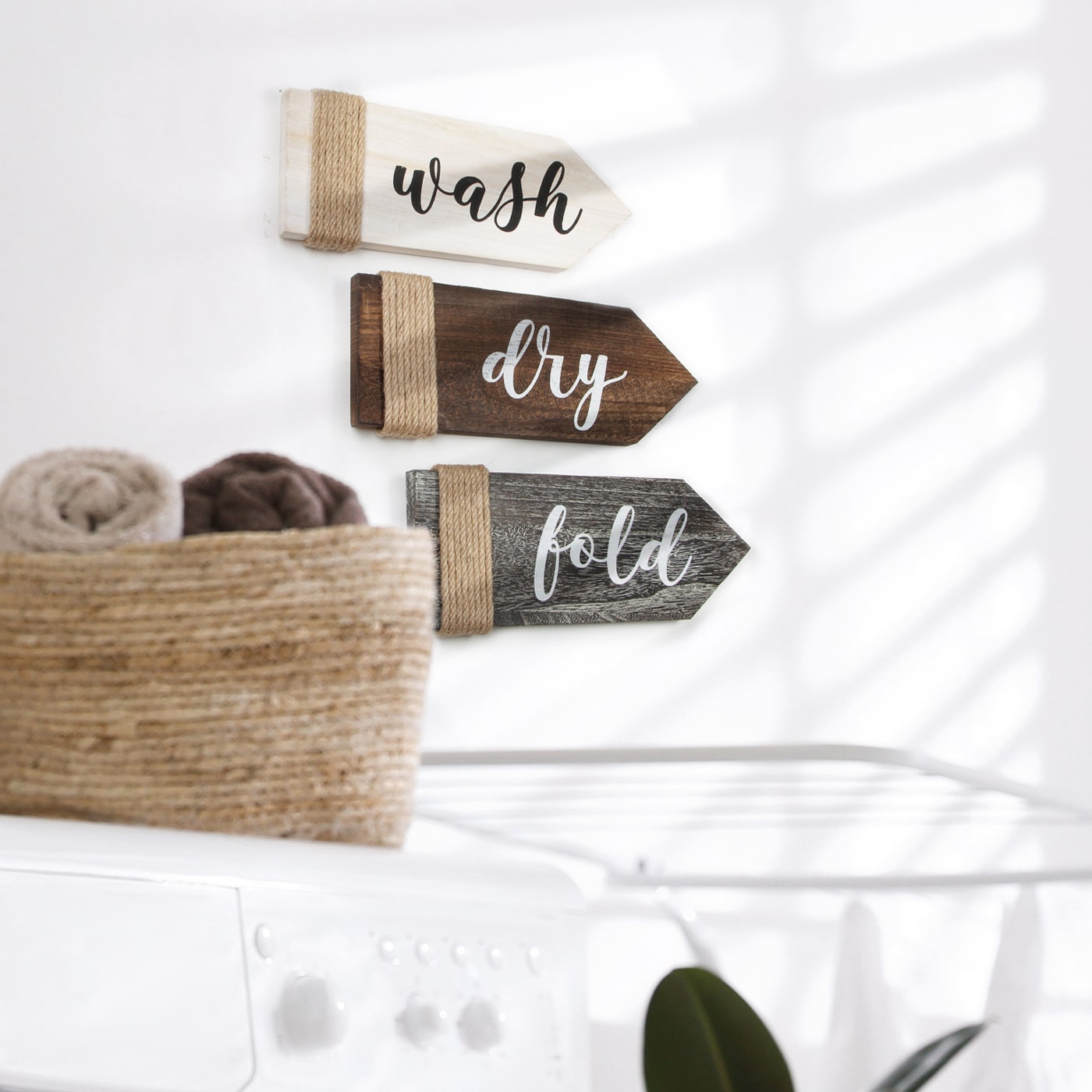 Jackcube Design insegna lavanderia legno wash dry fold set 3