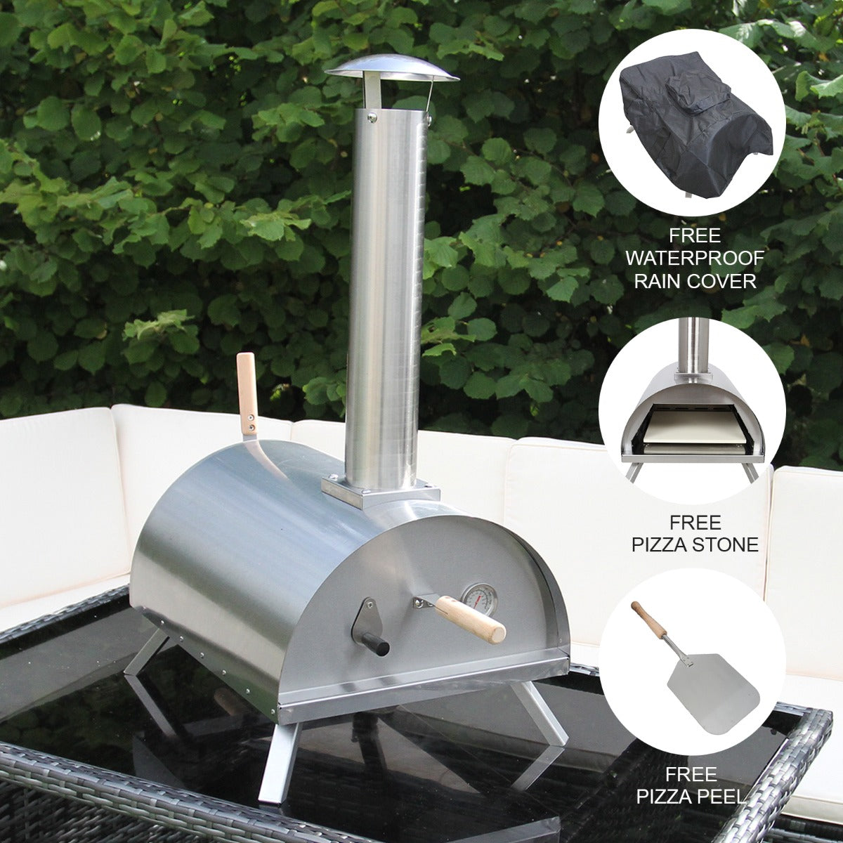 Q-Rax Forni per Pizza Forno Pellet Esterno Acciaio con Pietra