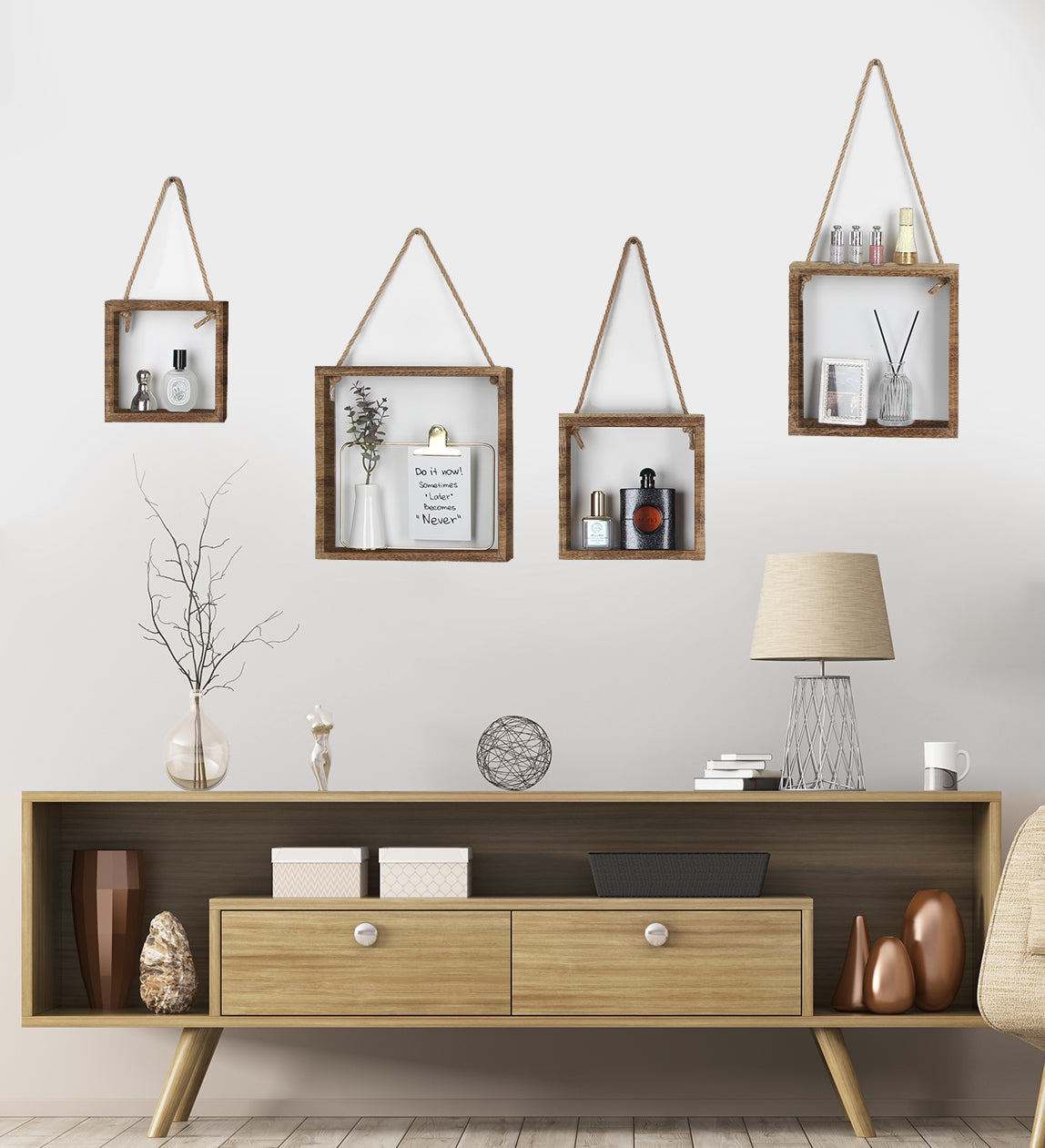 Jackcube Design Living Room set 4 mensole legno sospese cubo