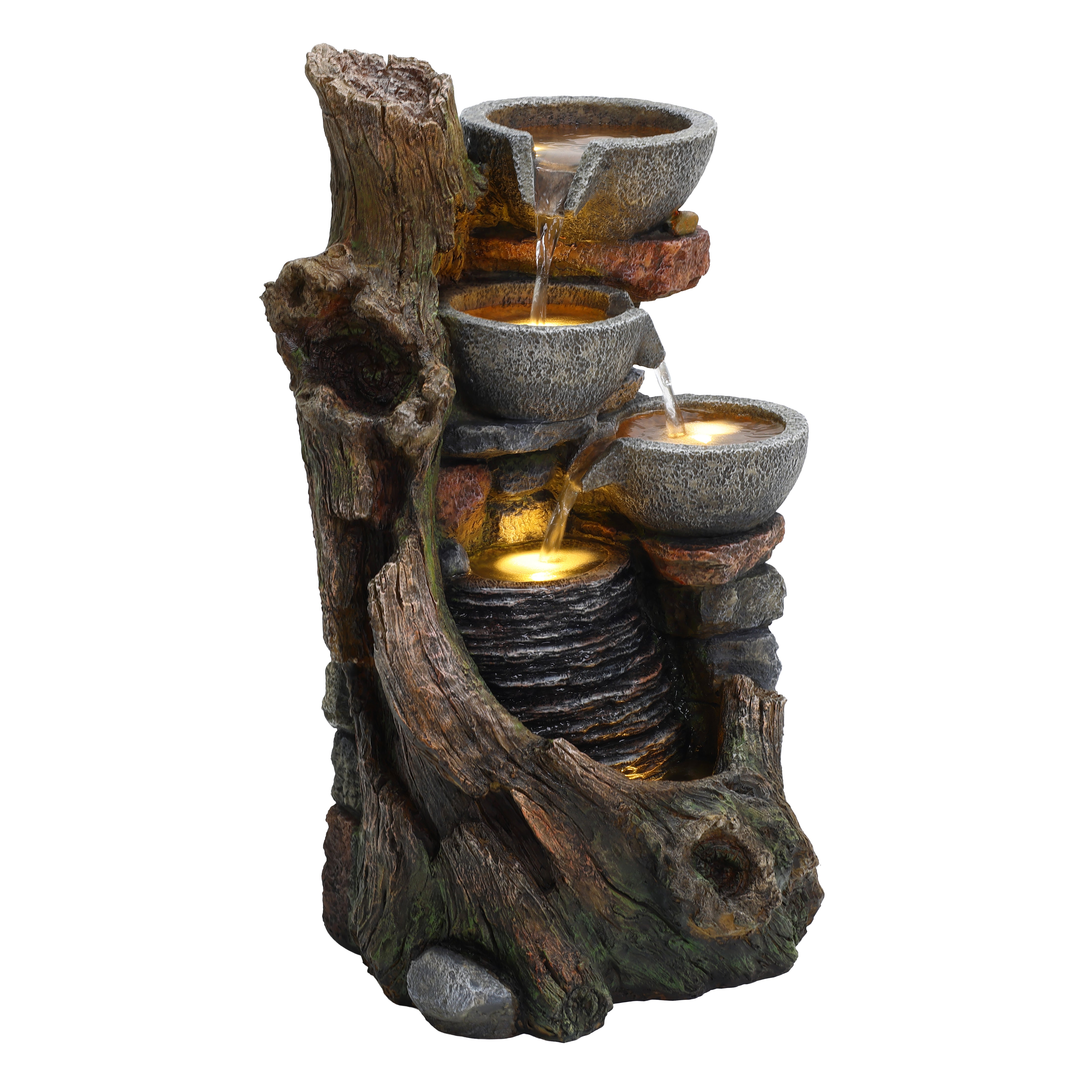 Q-Rax Rustic Brook Fontana Giardino Elettrica Cascata LED Pietra