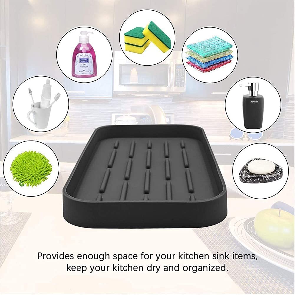 HGYZE Porta Spugna e Scolapiatti Tappetino Silicone Nero 25,5x14