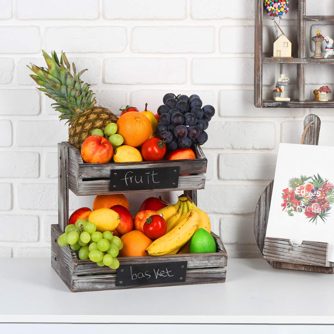 Jackcube Design Kitchen Cesto Frutta Legno 2 Piani Lavagna