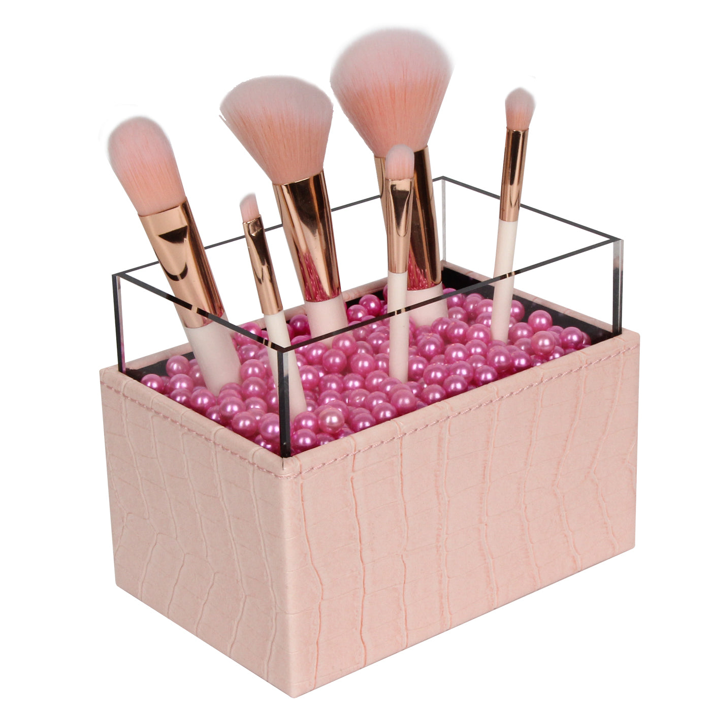 Jackcube Design Porta Pennelli Trucco Rosa con Perle Pelle Sintetica