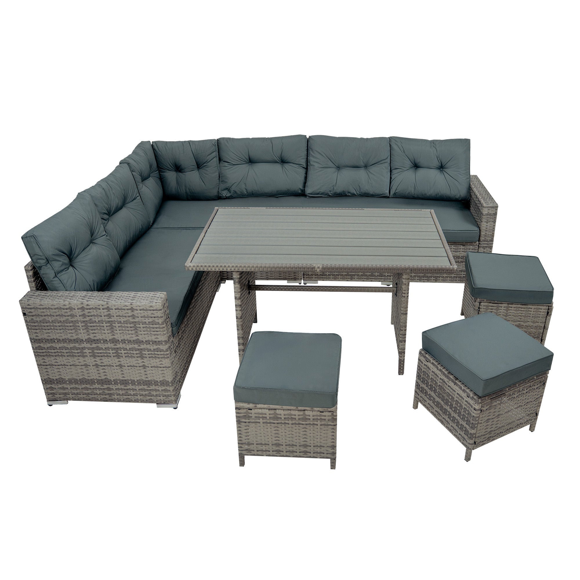 Q-Rax Set Angolare Rattan 9 Posti Grigio Tavolo Polywood