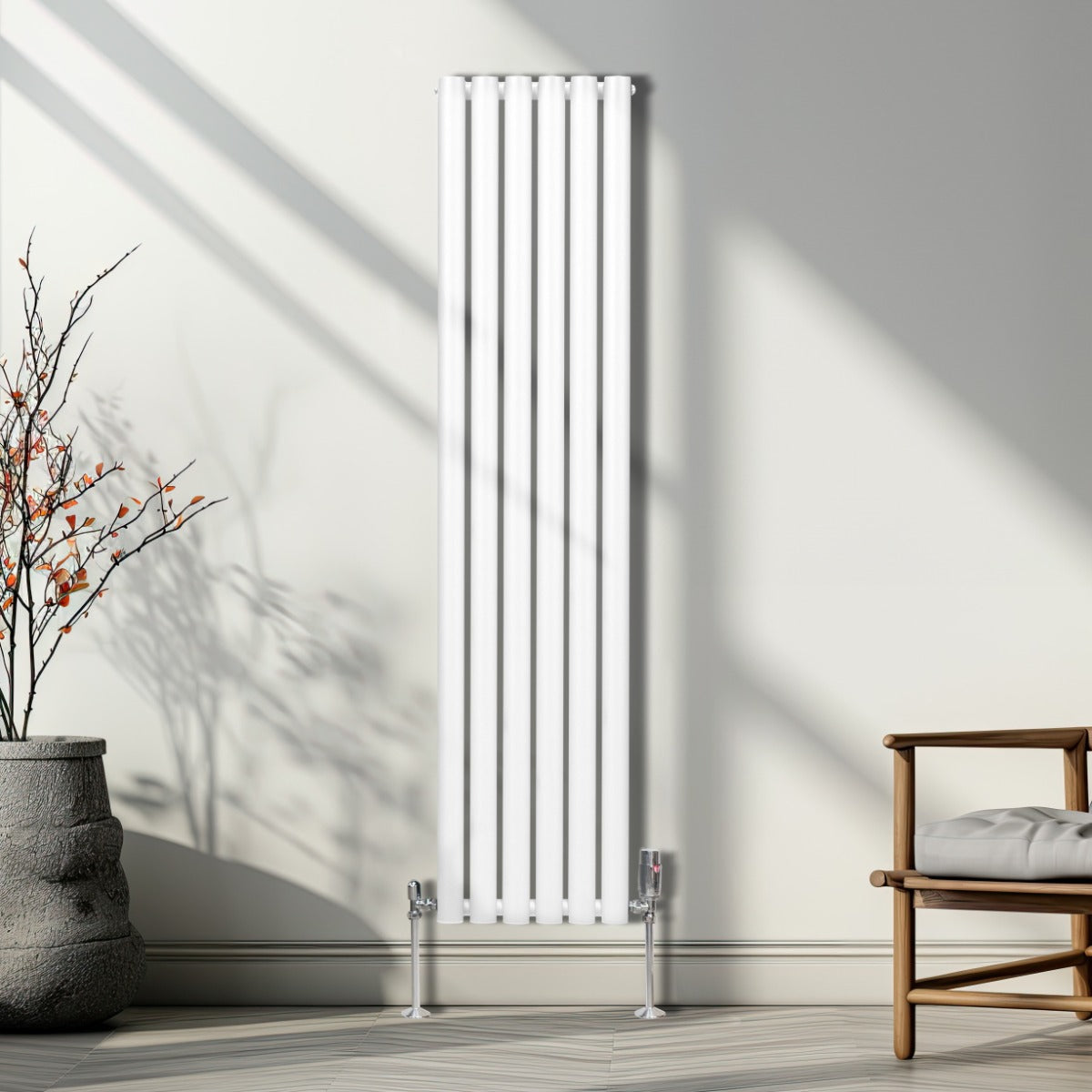 Q-Rax Radiatore Colonna Ovale 1600x360mm Bianco con Valvole