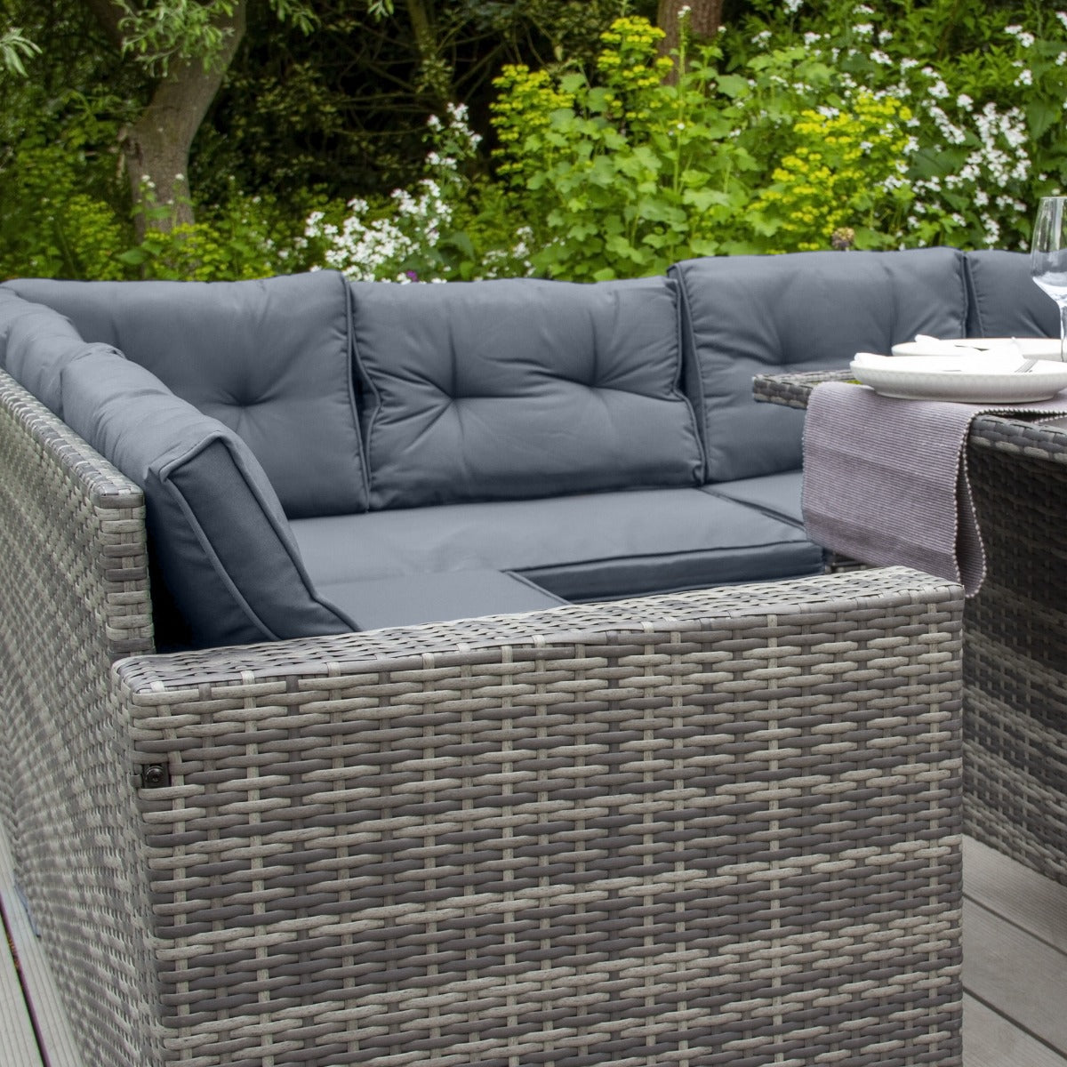 Q-Rax Mobili da Esterno Set Rattan 9 Posti Grigio Vetro