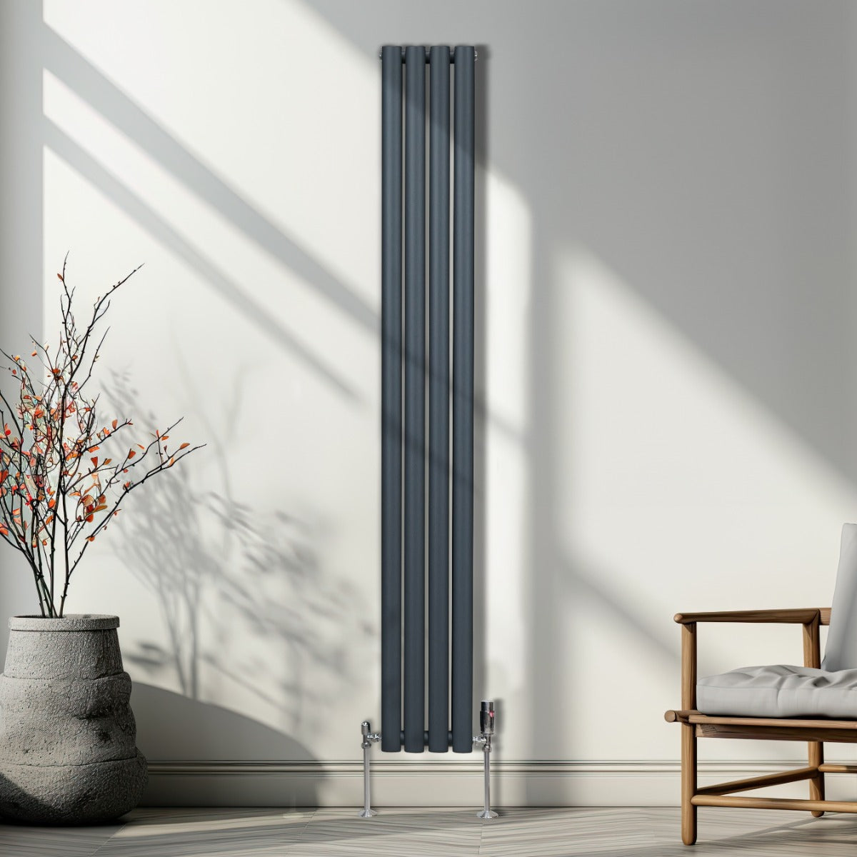 Q-Rax Radiatore Colonna Ovale 1800x240 Antracite Valvole