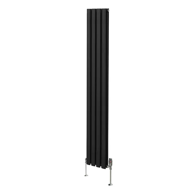 Q-Rax Radiatore Colonna Ovale 1800x240 mm Nero con Valvole