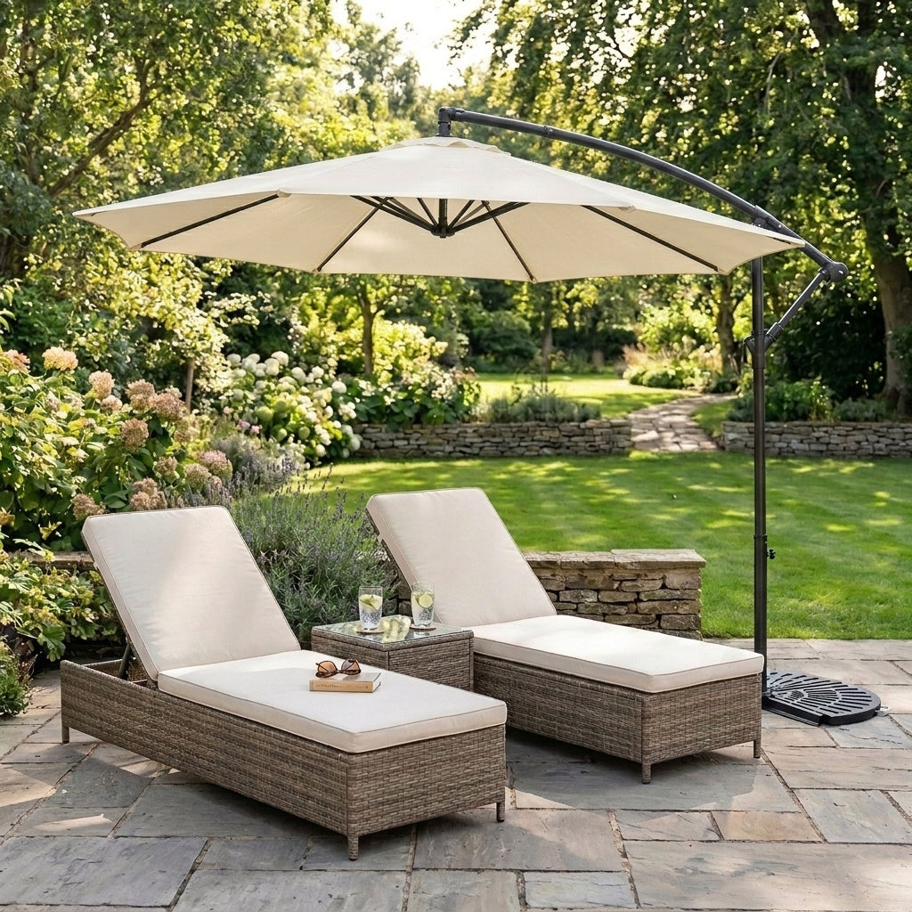 Q-Rax Ombrellone Decentrato 3m Giardino Crema con Base