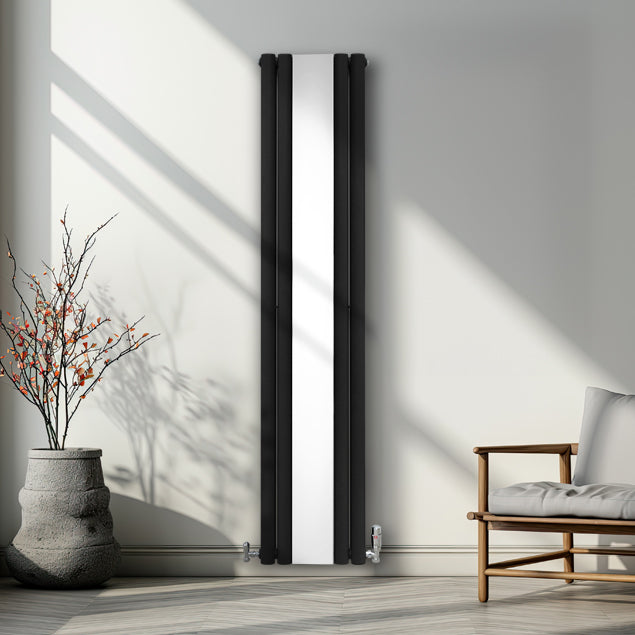Q-Rax Radiatore Pannello Ovale Specchio 1800x380 Nero