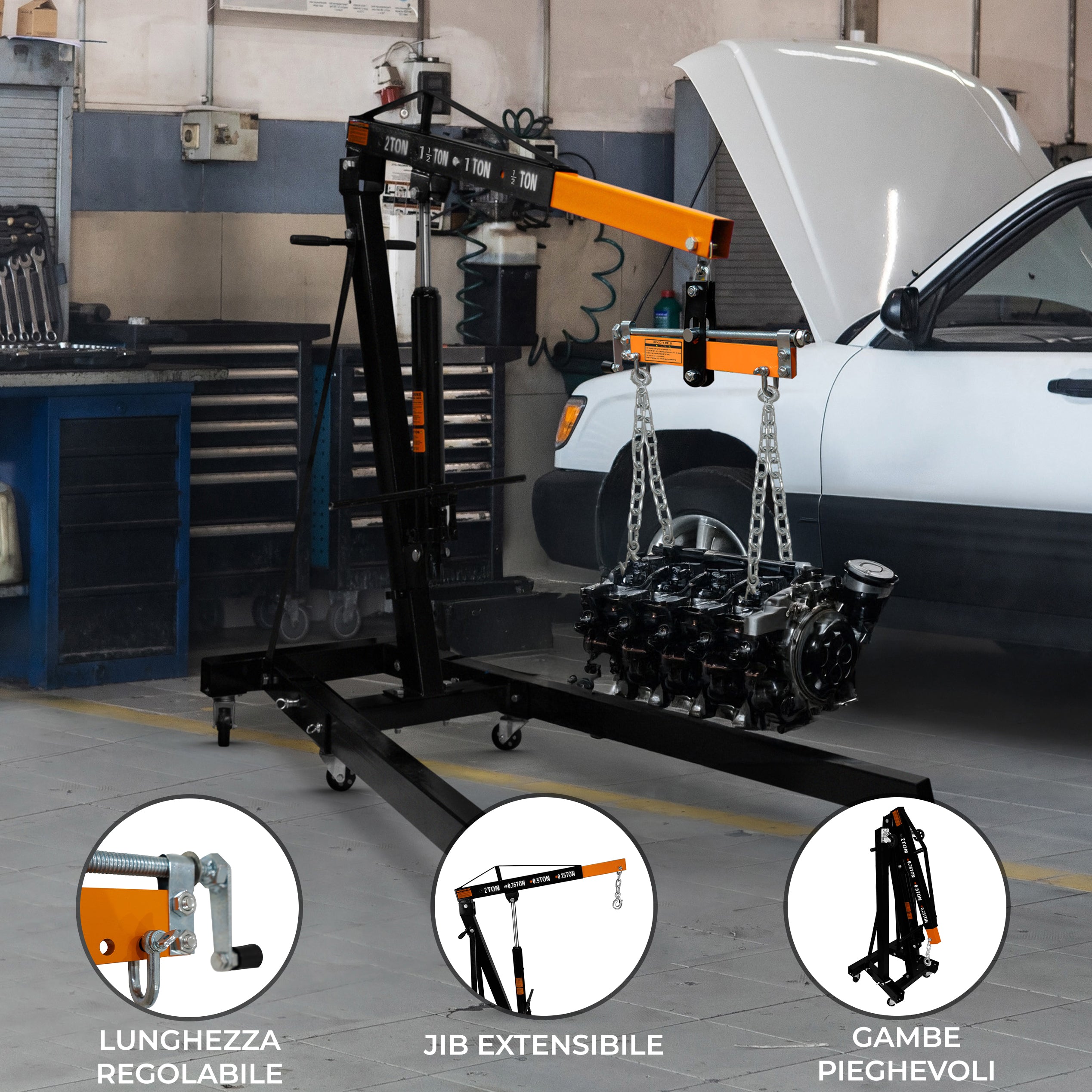 Q-Rax Gru Motore Idraulica 2T con Bilanciatore Carico