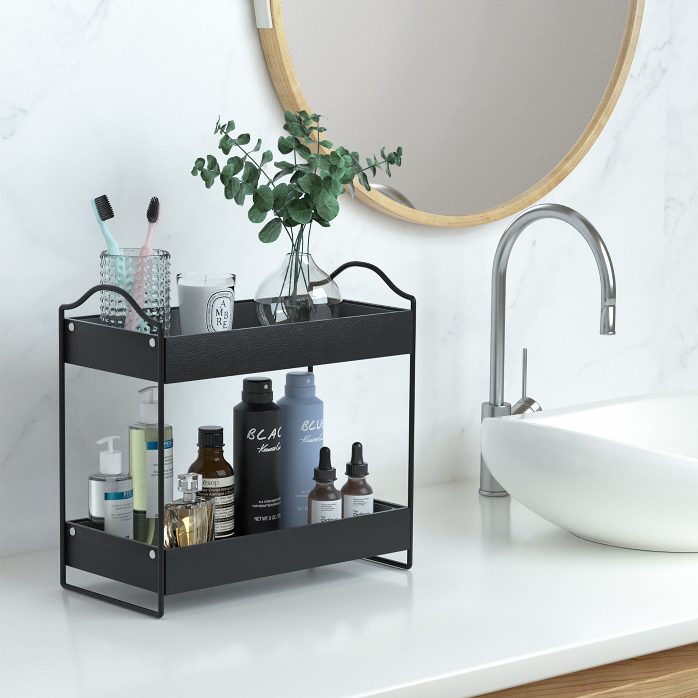Jackcube Design Bathroom scaffale 2 ripiani nero pelle