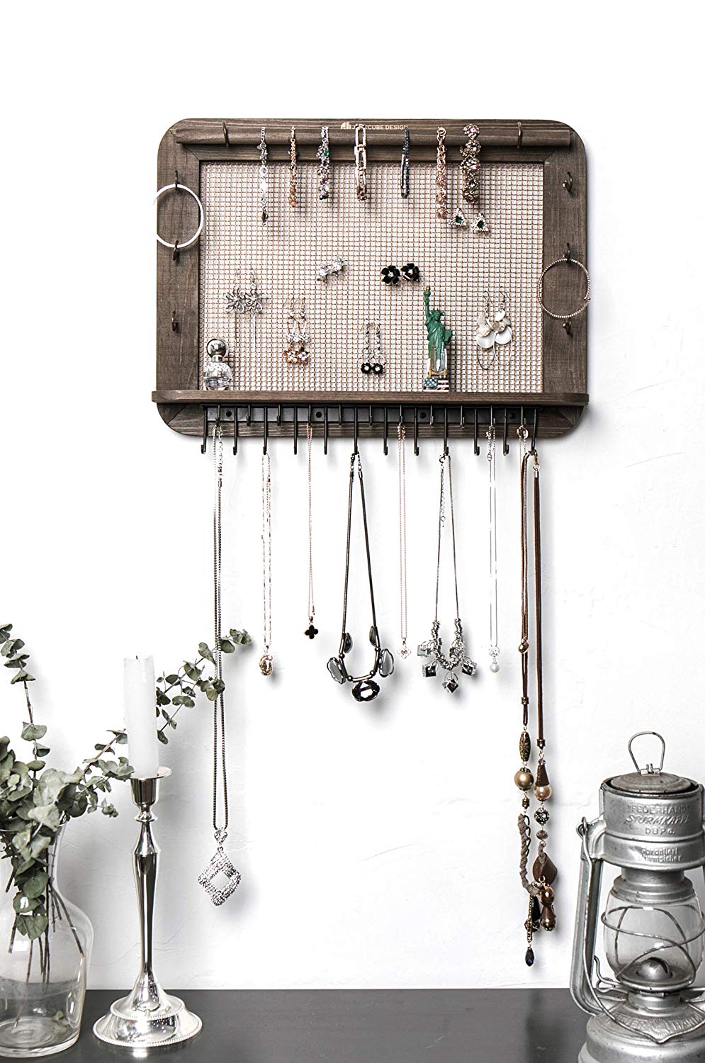 Jackcube Design Makeup & Jewelry portagioie parete rustico 29 ganci