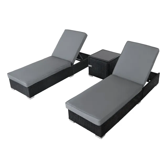 Q-Rax Set 2 lettini prendisole polyrattan nero+cuscini