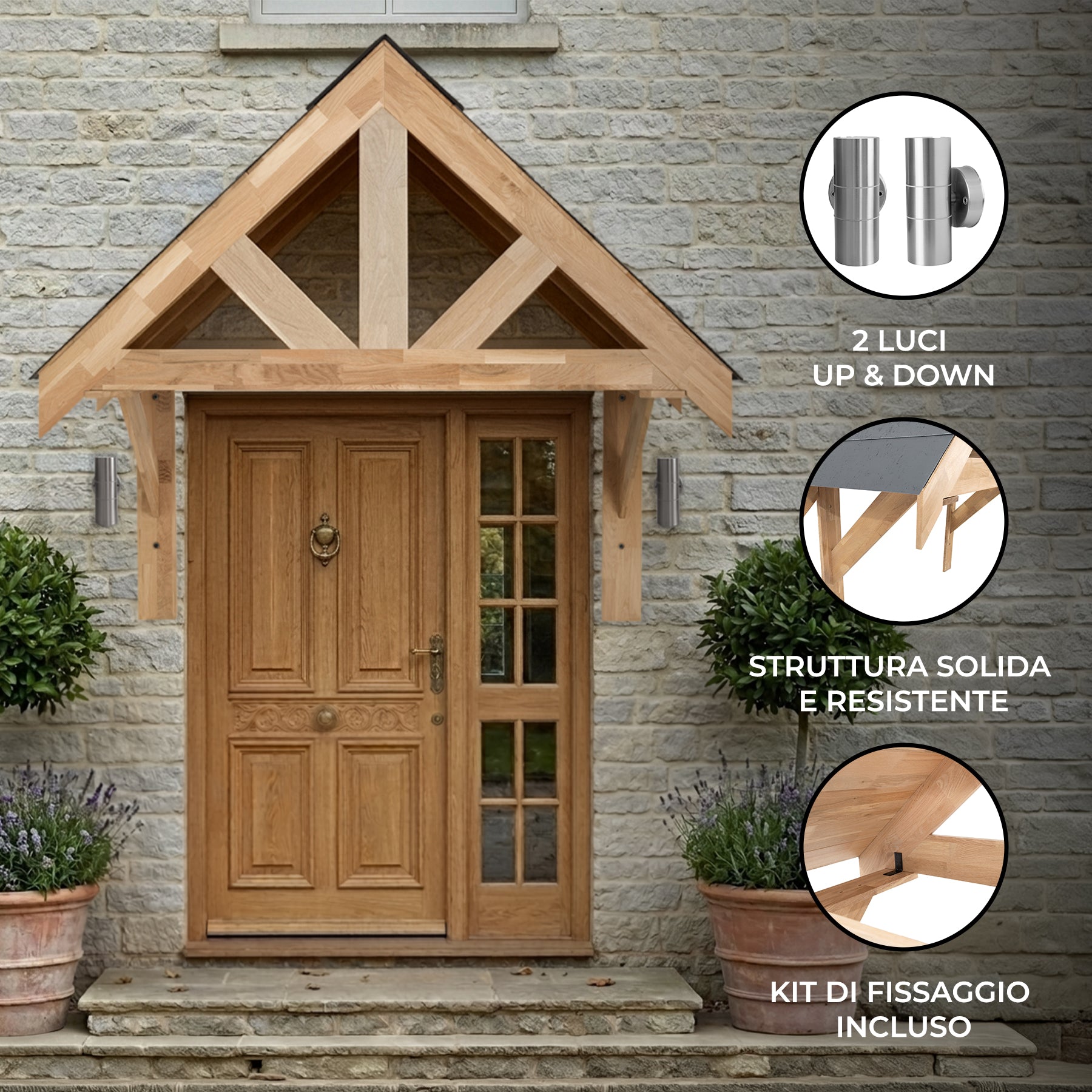 Q-Rax Tettoia Portico Rovere Massello 1400 mm