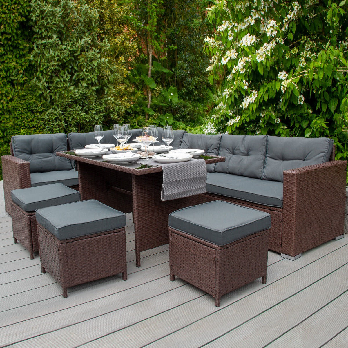 Q-Rax Mobili da Esterno Set Rattan 9 Posti Marrone con Box