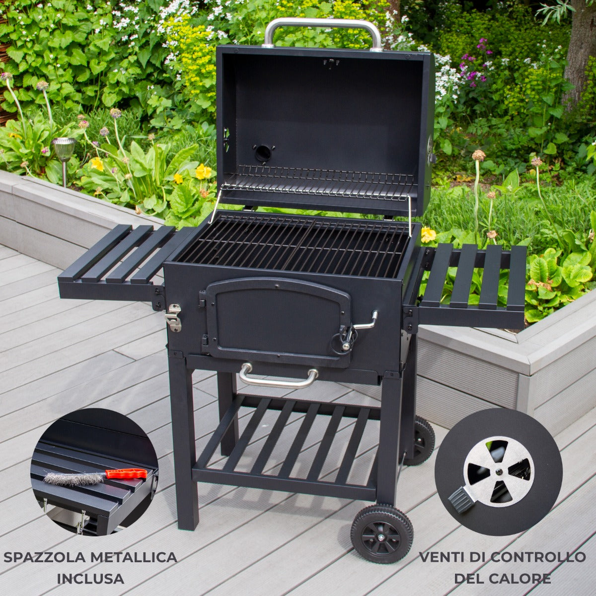 Q-Rax Apparecchi Ristorazione Barbecue Affumicatore XL a carbone