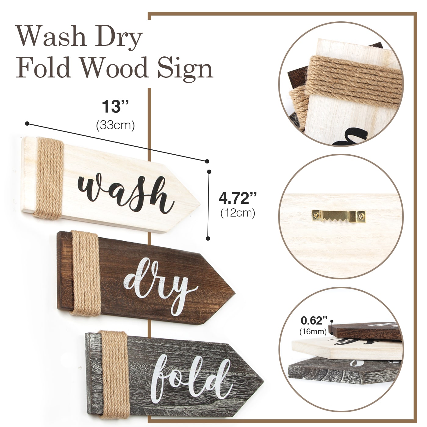 Jackcube Design insegna lavanderia legno wash dry fold set 3