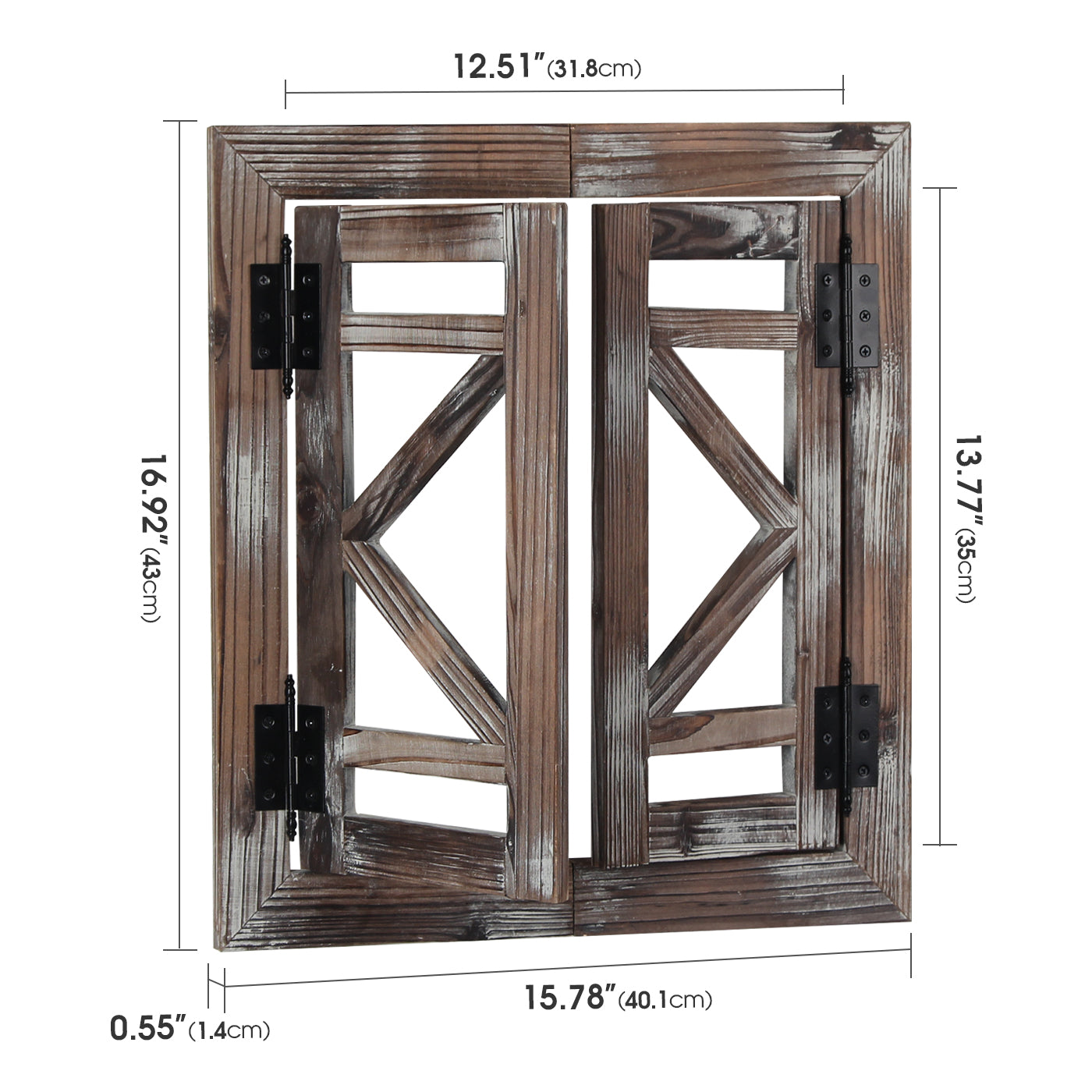 Jackcube Design finestra legno bianca rustica con ante 40 cm