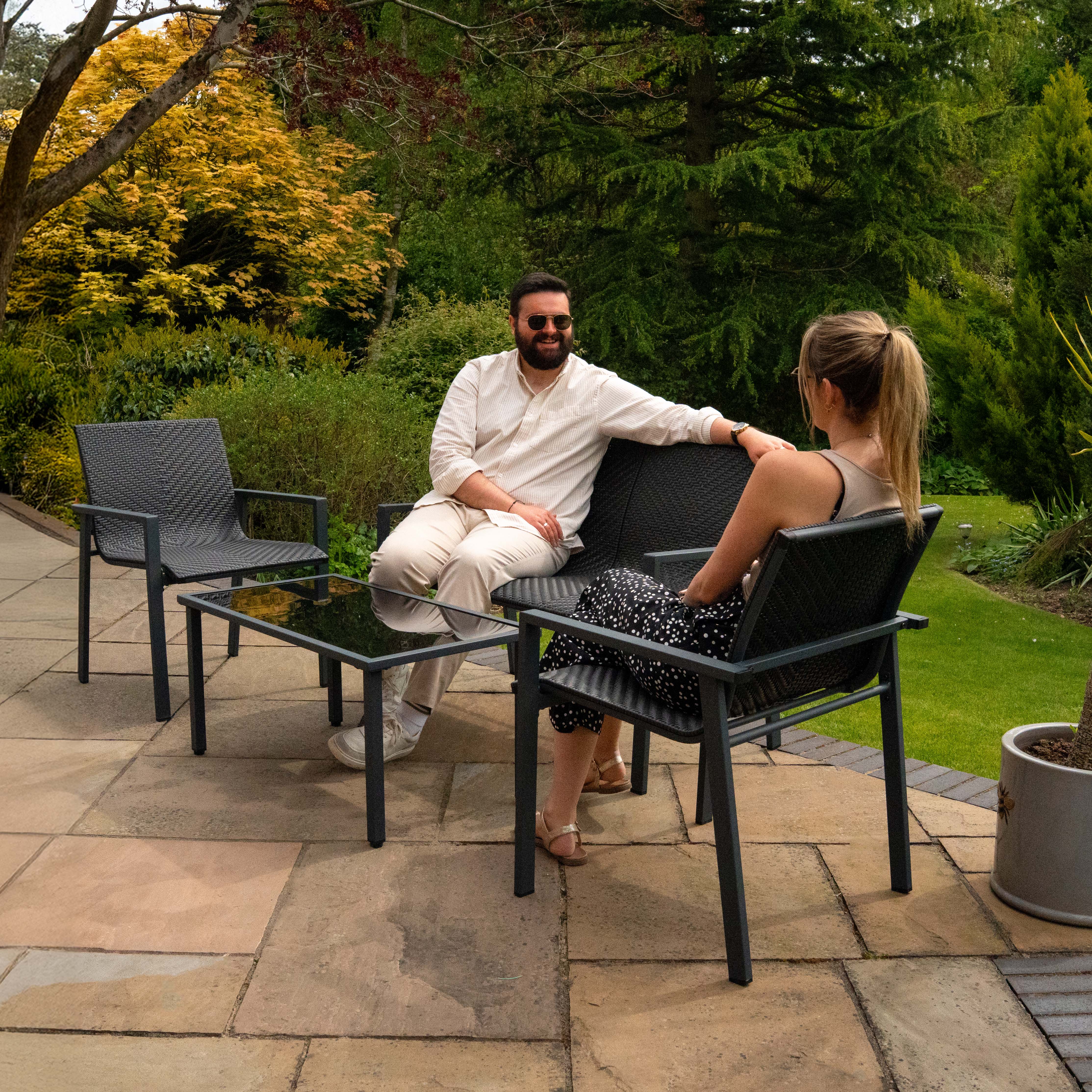 Q-Rax Mobili da Esterno Set Giardino Rattan 4 Pezzi Nero