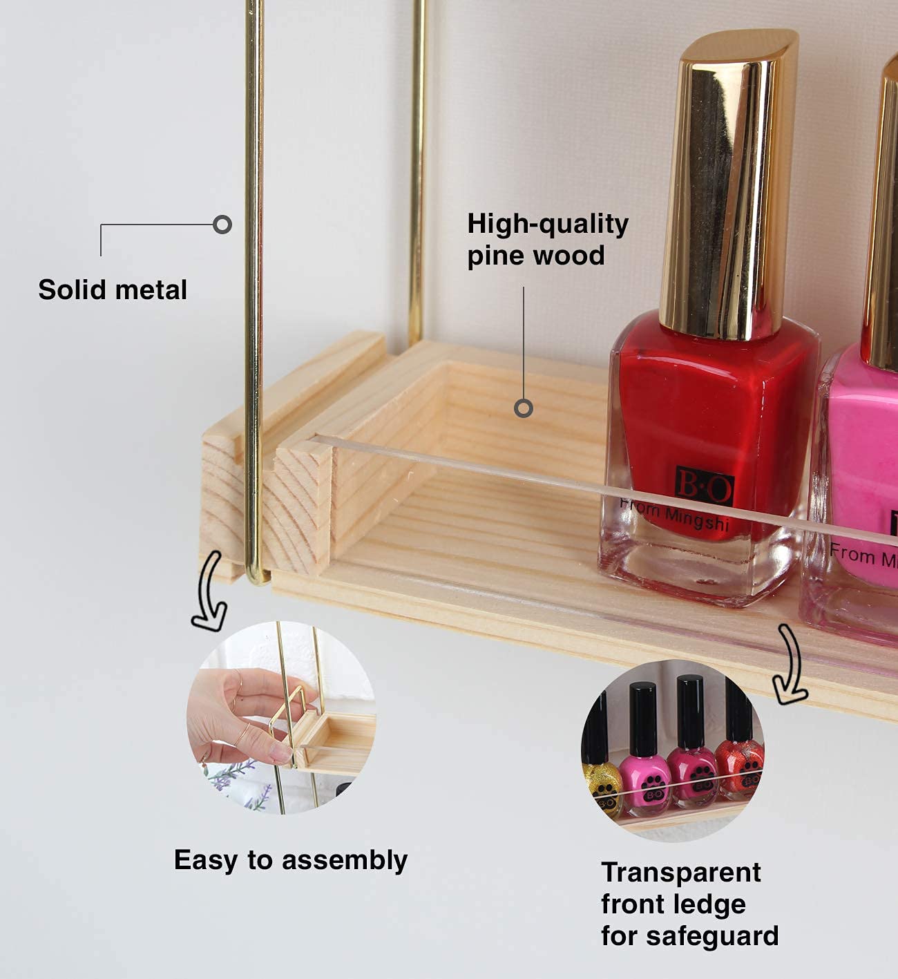 Jackcube Design Portasmalti Parete 5 Ripiani Legno Oro 60 Posti