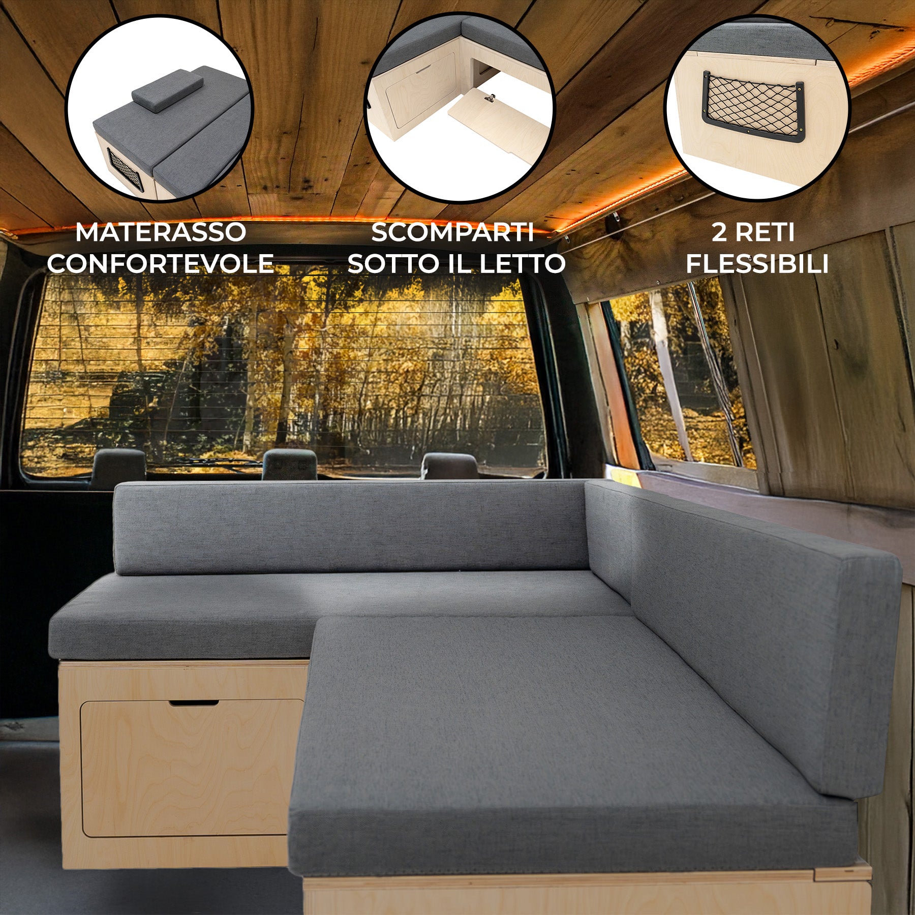 Q-Rax Letto Camper a L divano letto 120 cm grigio compensato betulla