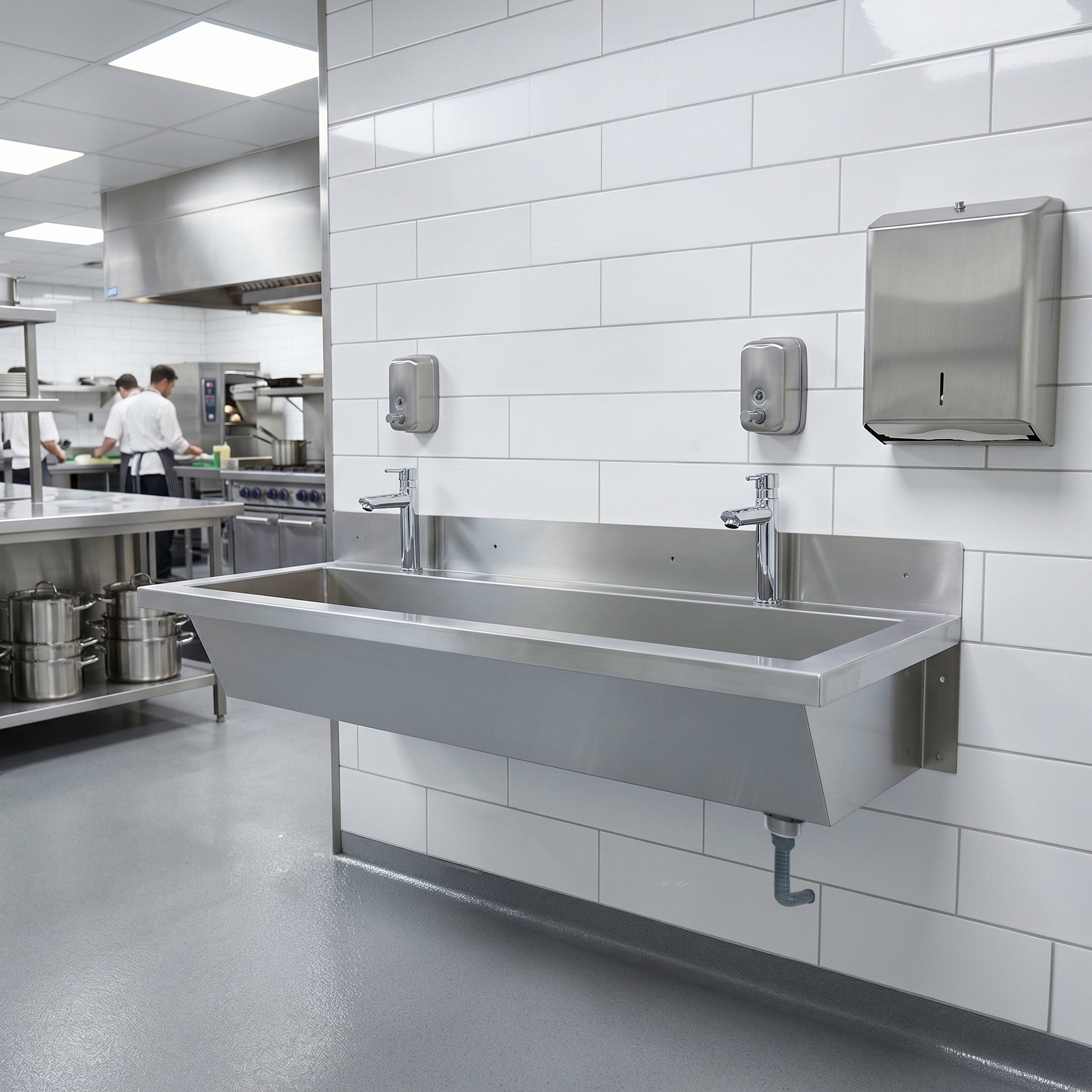 Q-Rax Lavabo Acciaio Inox 120 cm da Parete con Miscelatore