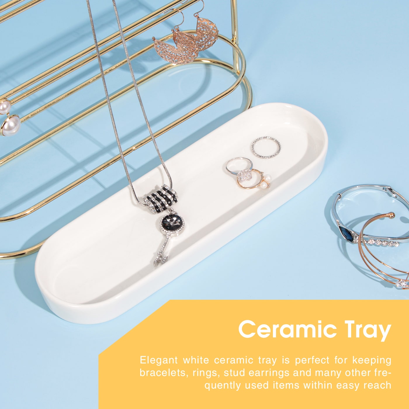 Jackcube Design Portagioie Oro 4 Ripiani con Vassoio Ceramica
