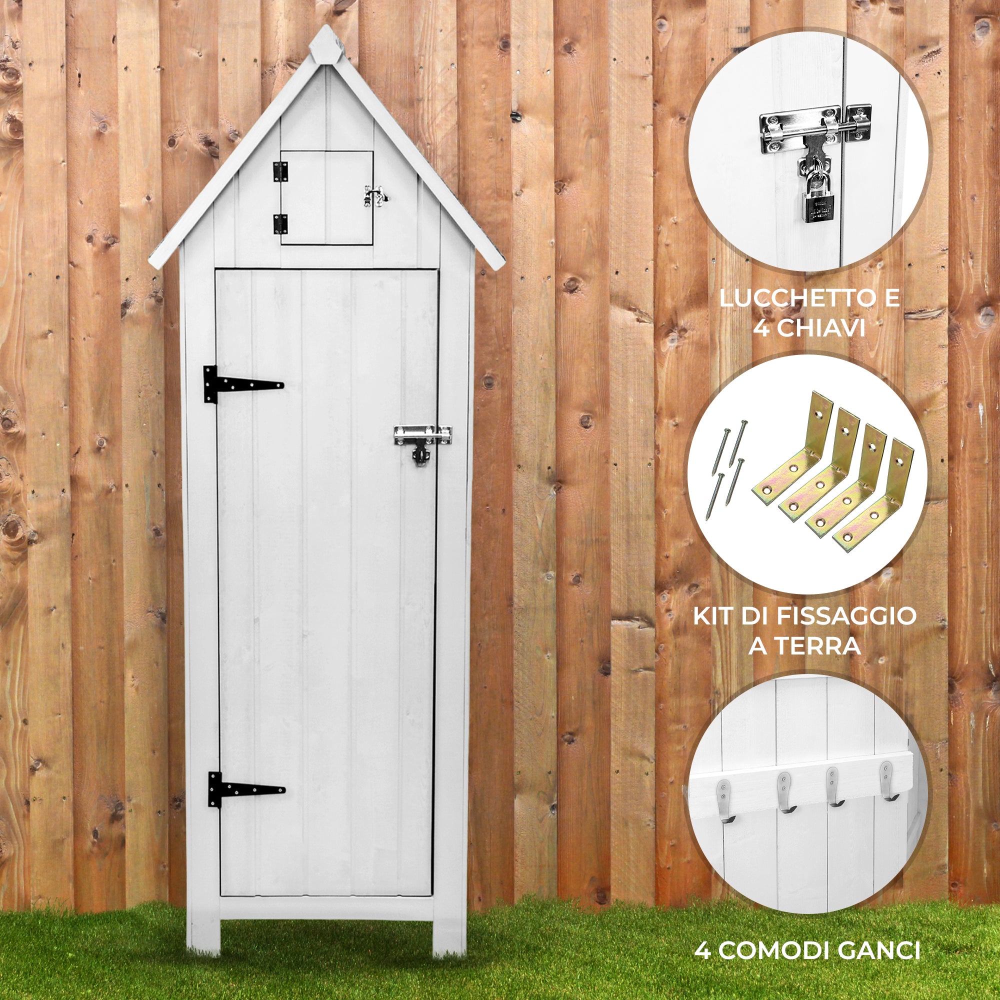 Q-Rax Casetta Capanno Giardino Legno Bianco con Mensole