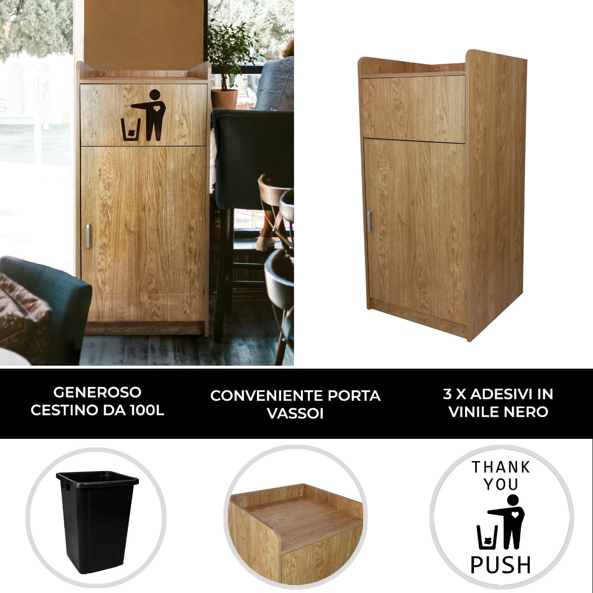 Q-Rax Contenitore Pattumiera Svuota Vassoi Legno Chiaro