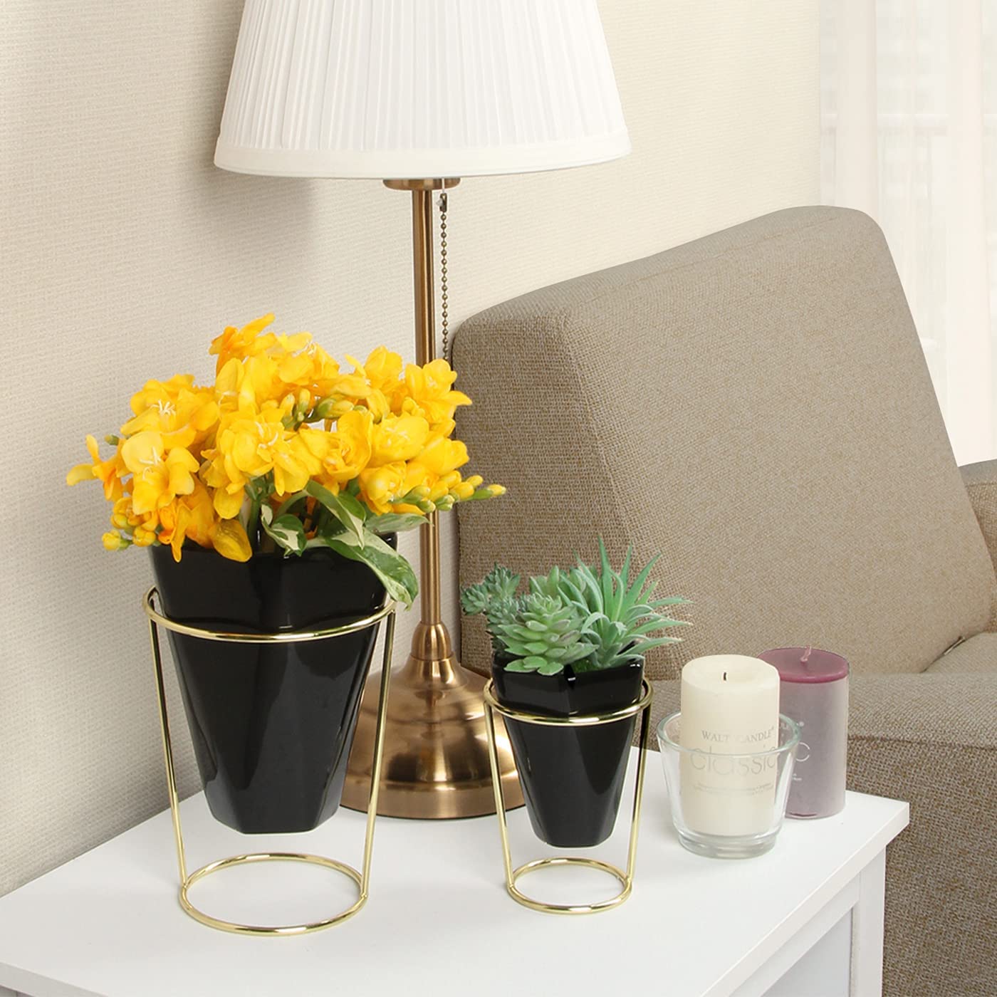 Jackcube Design Plant Set 2 Vasi Ceramica Nera con Supporto Oro