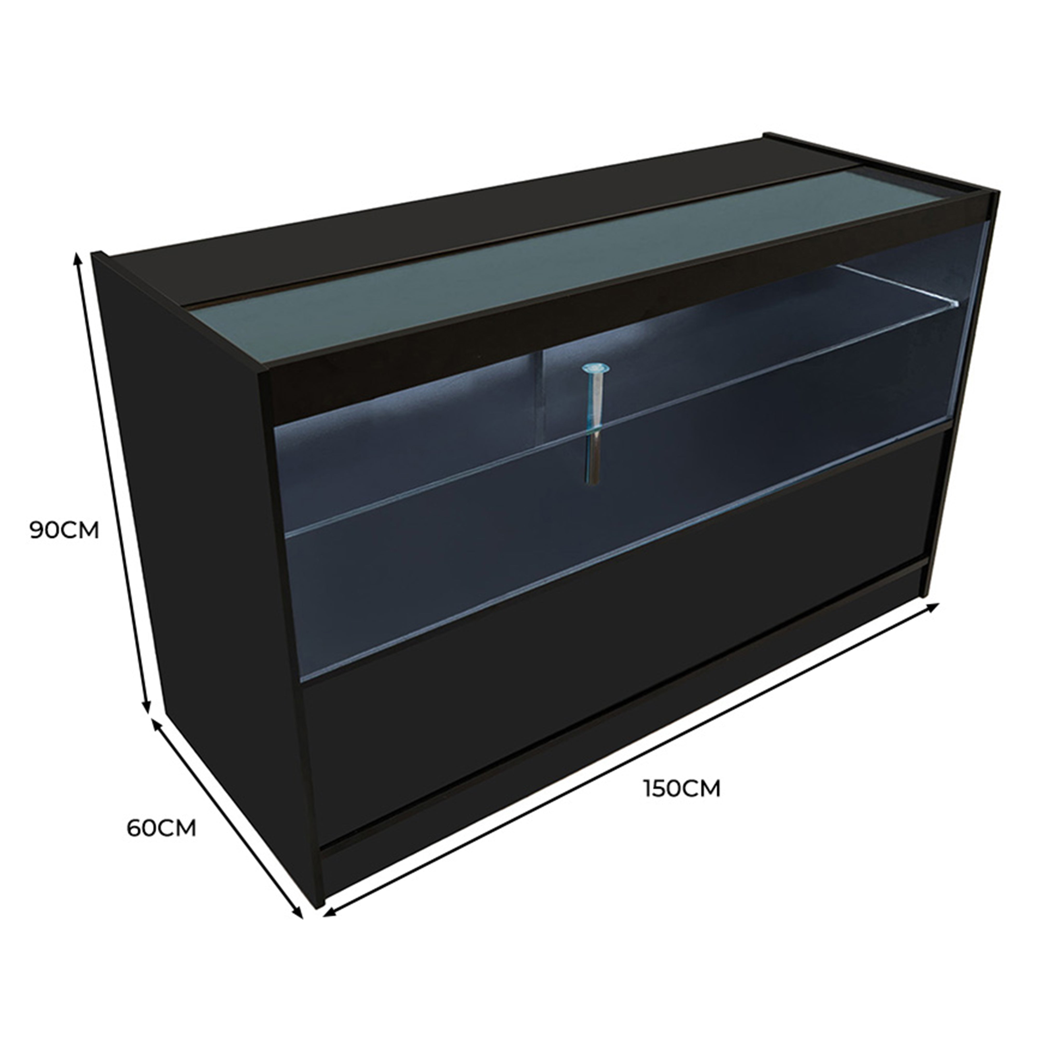 Q-Rax Banconi da Negozio C1500 Bancone LED Nero con Vetro