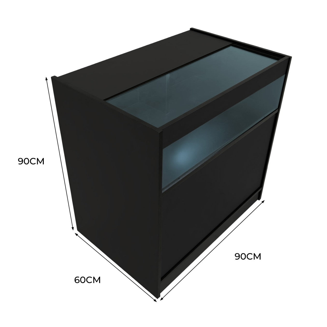 Q-Rax B900 Bancone Negozio LED Nero con Vetro e Serratura