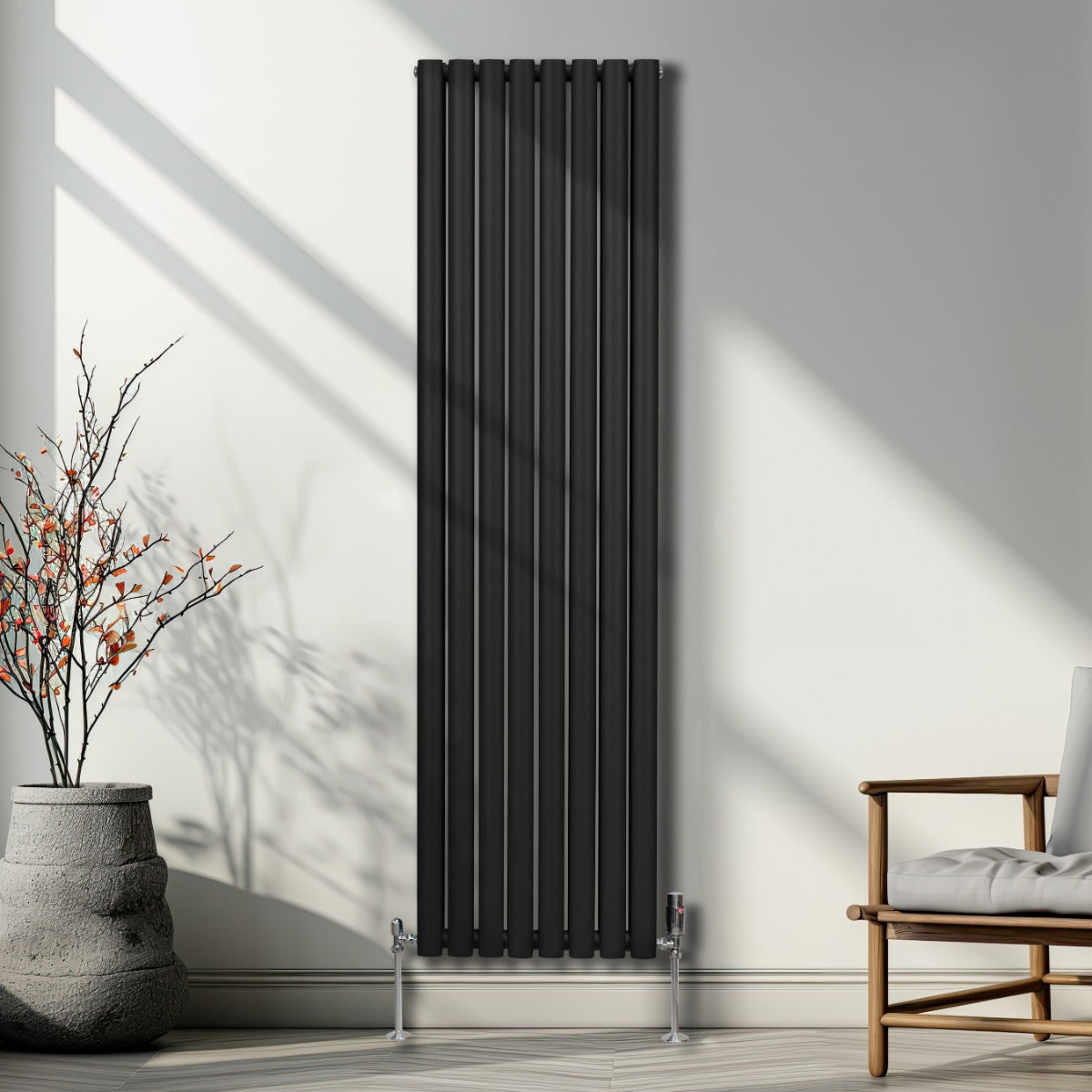 Q-Rax Ovale 1800x480 Radiatore Colonna Nero Valvole