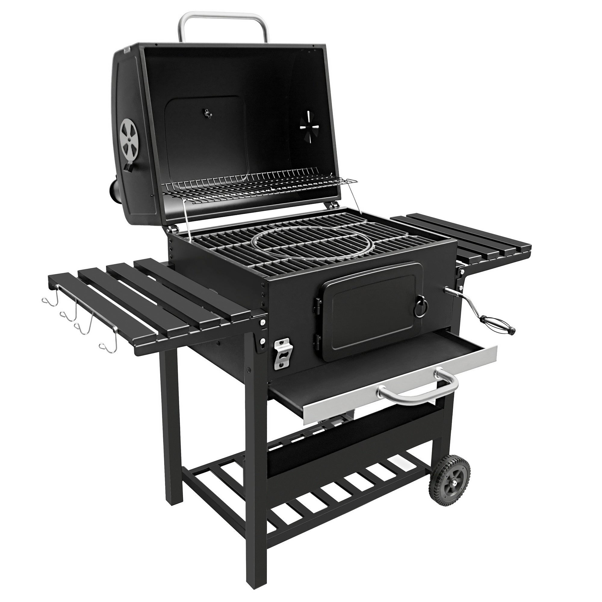 Q-Rax Barbecue Affumicatore XL Carbone Ghisa con Legna