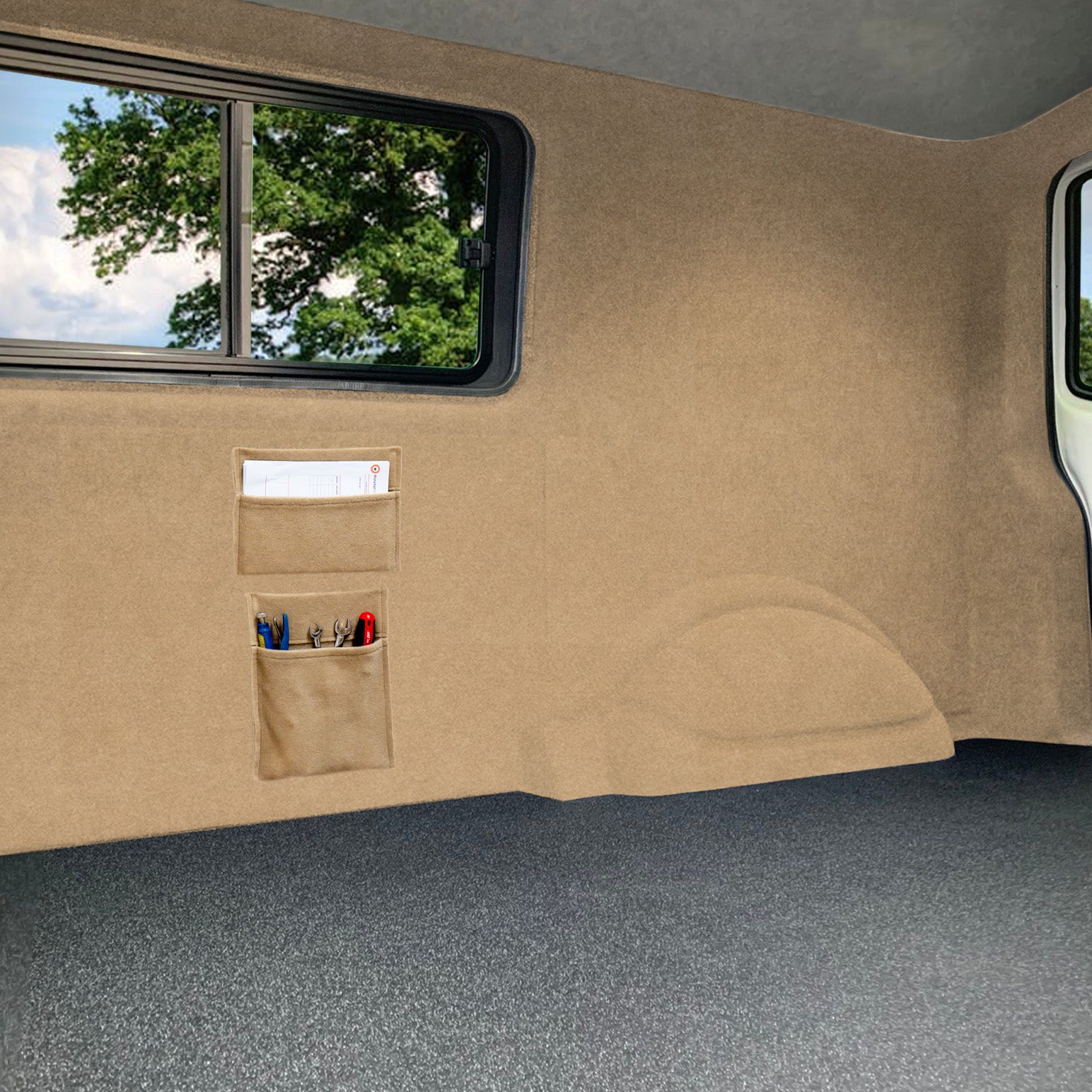 Q-Rax Fodera Furgone Beige 5,5x2 m con Tasche Portaoggetti