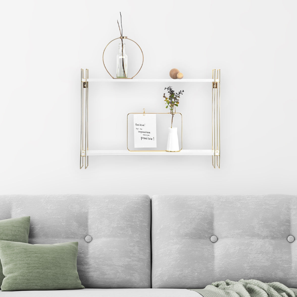 Jackcube Design Living Room Mensola Parete 2 Piani Bianco Oro 61 cm