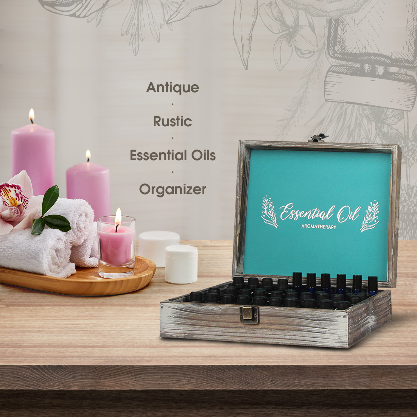 Jackcube Design Box Oli Essenziali Legno 70 Posti con Etichette