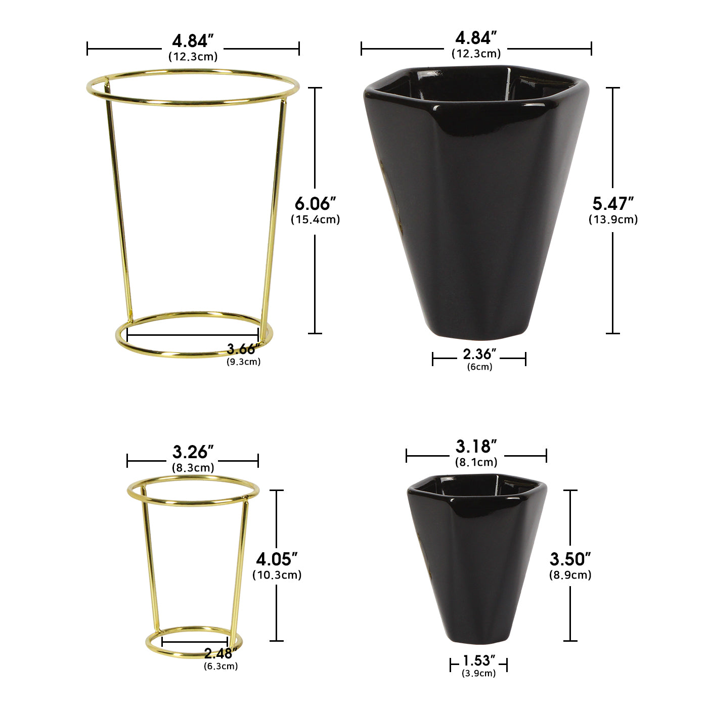 Jackcube Design Plant Set 2 Vasi Ceramica Nera con Supporto Oro