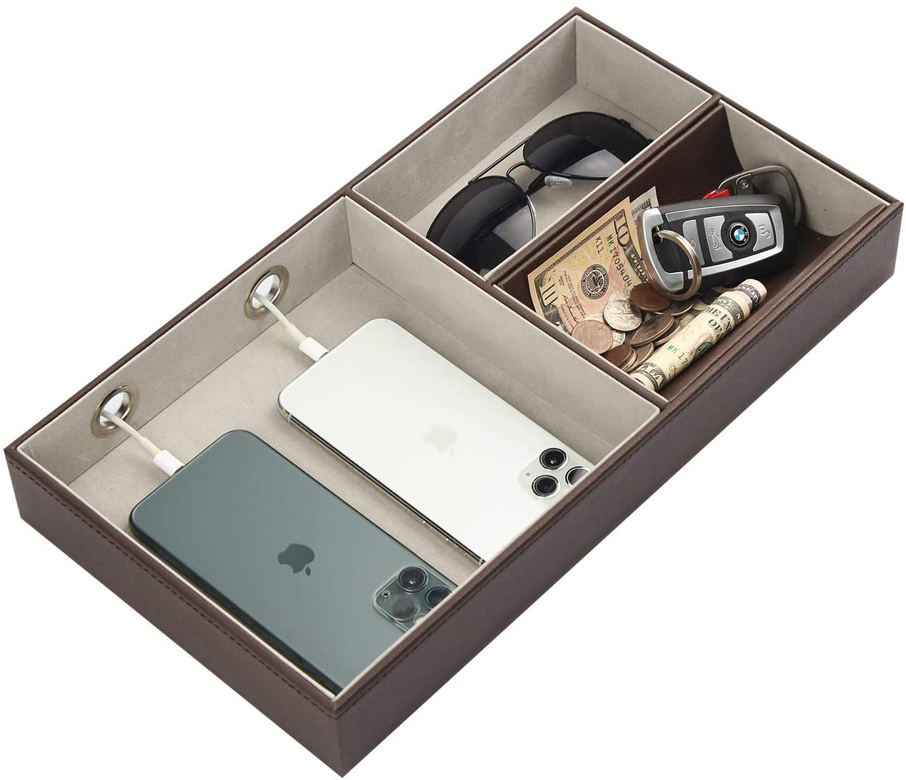 JackCube Design Dressroom Svuotatasche Pelle Marrone 3 Scomparti