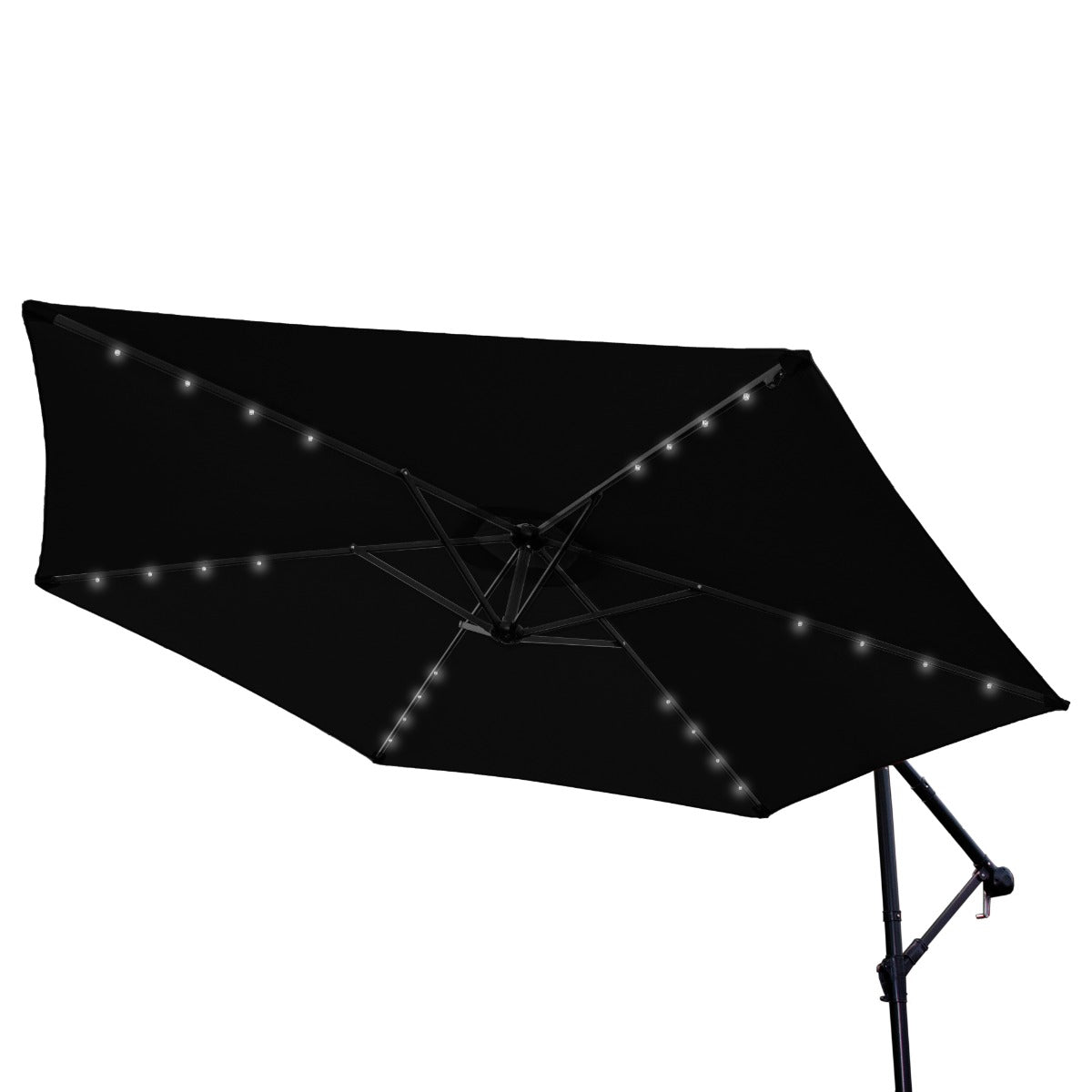 Q-Rax Ombrellone Decentrato 3m LED con Base Tonda Nero