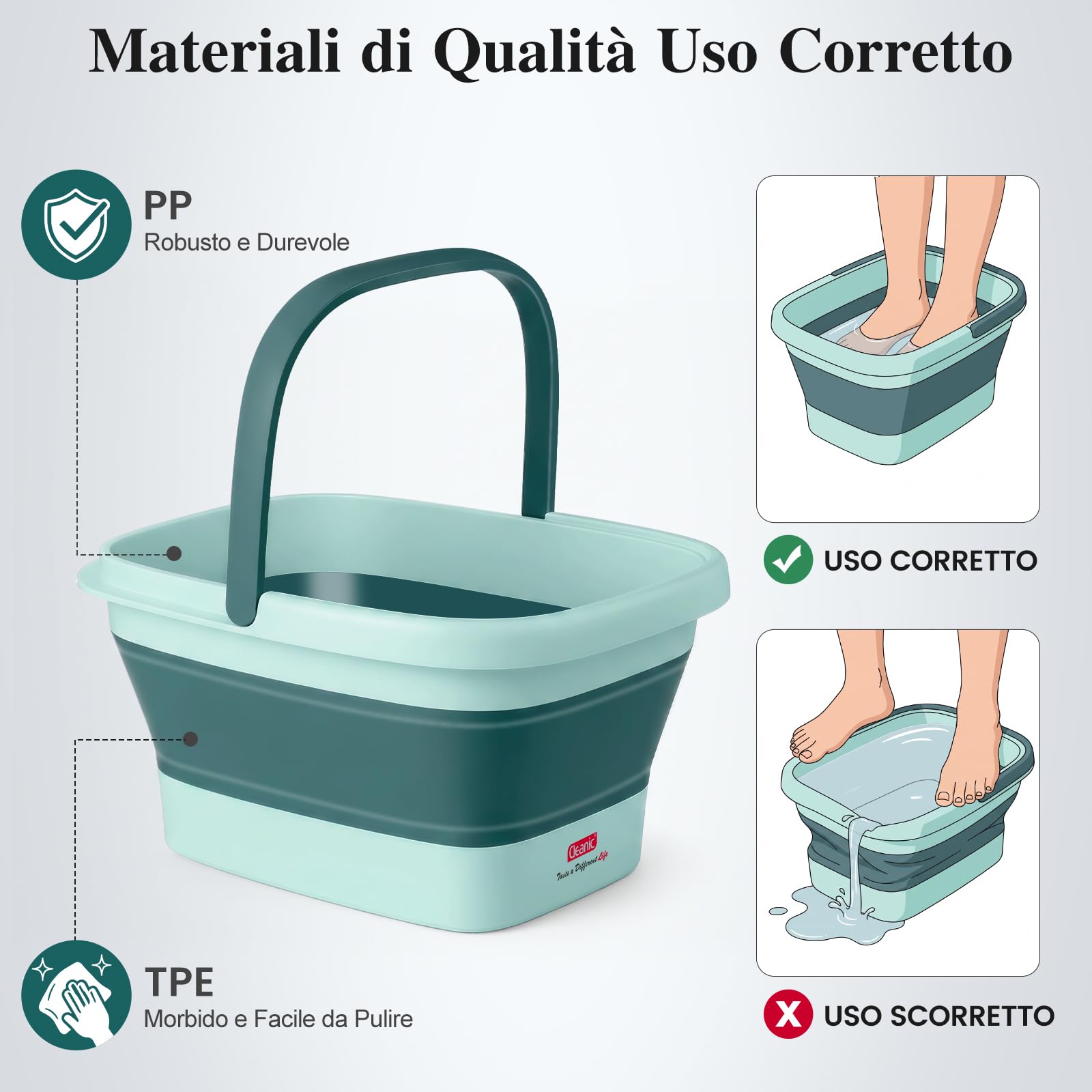 DEANIC Pediluvio Pieghevole Massaggiante Blu 15 L Senza Elettricità