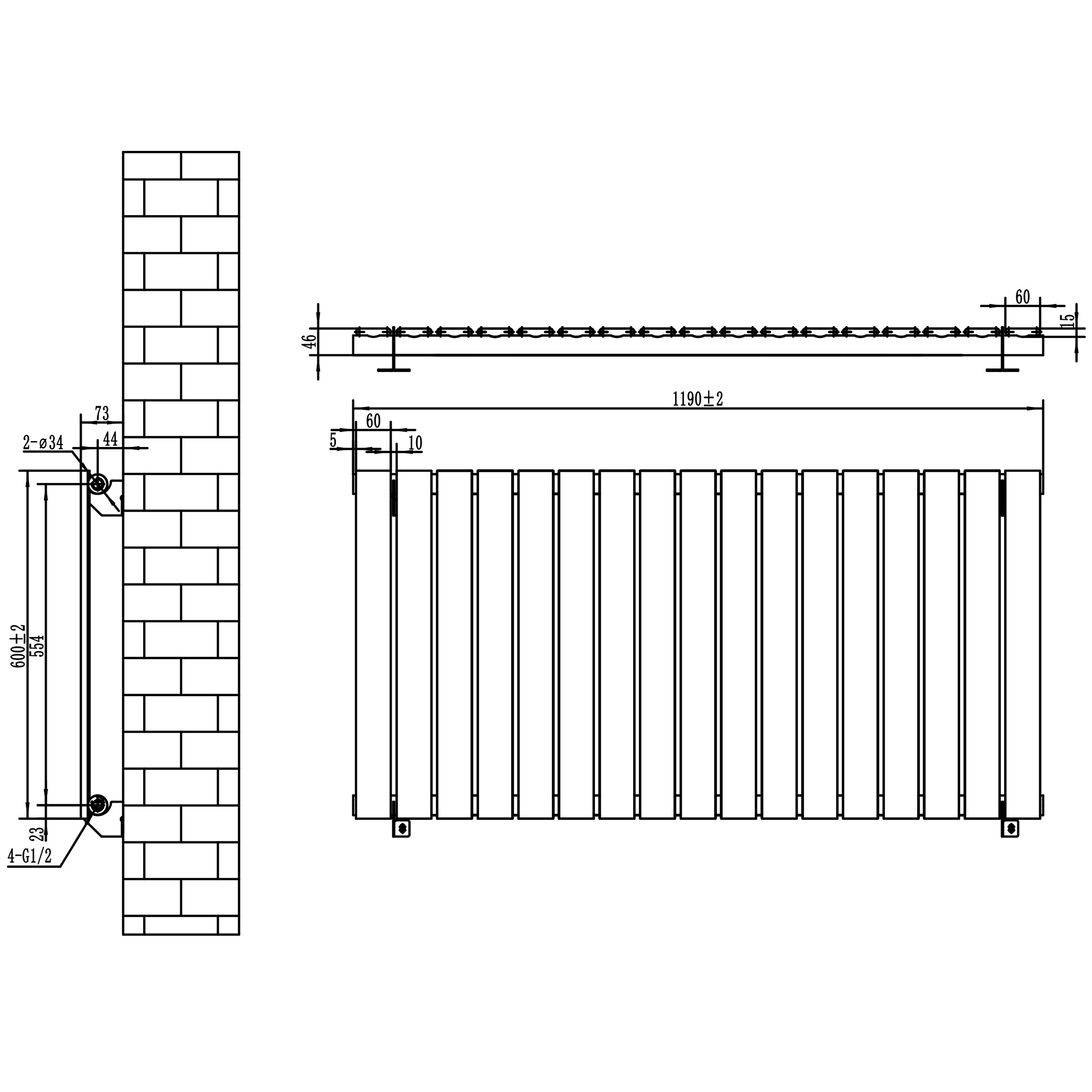 Q-Rax Radiatori Tradizionali radiatore antracite 600x1190 mm